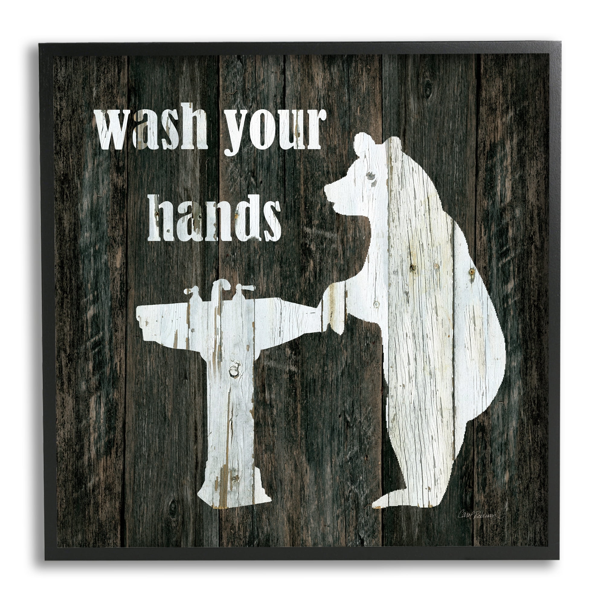 Stupell Industries Wash Your Hands Rustic Bathroom Wilderness Bear Sink Modern Painting Black Framed Art Print Wall Art, 12 x 12, Design by Carol Robinson