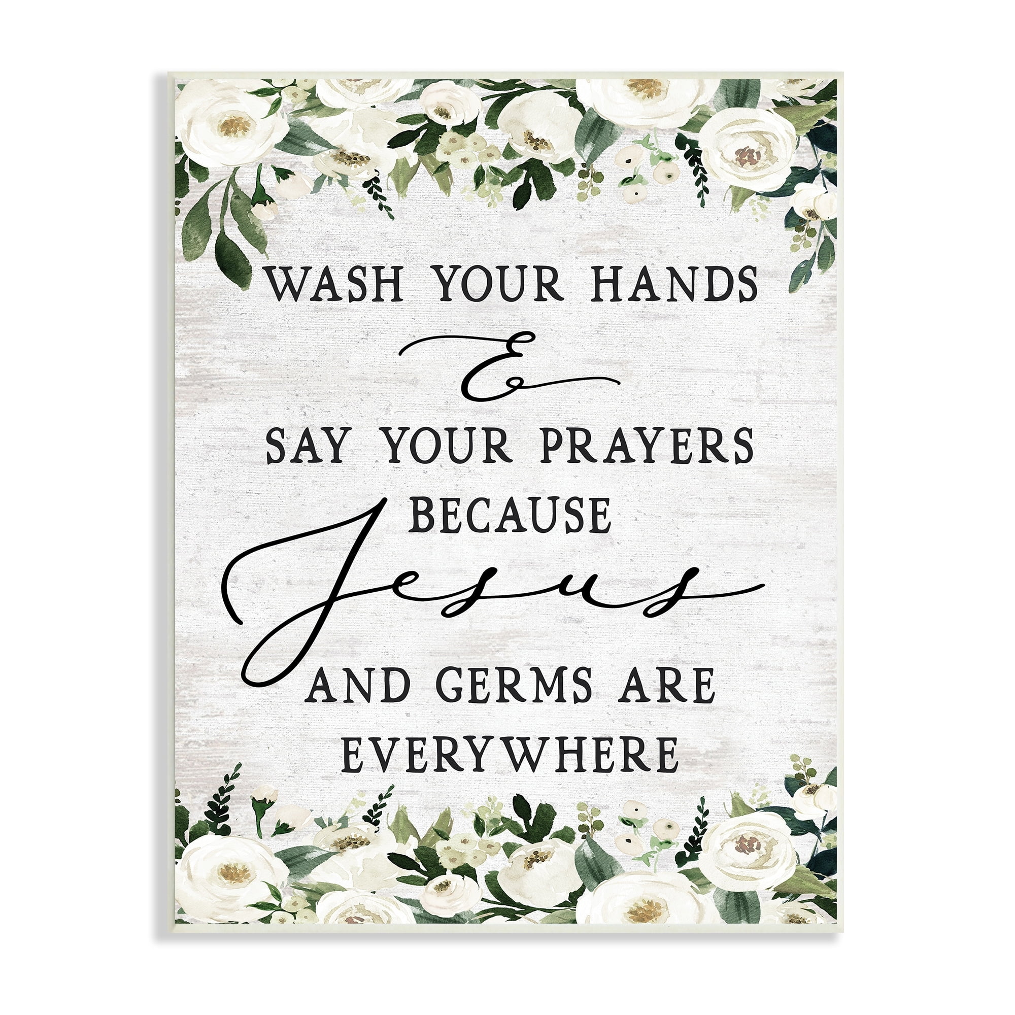 Stupell Industries Wash Hands Say Prayers Jesus Germs Everywhere Phrase, 13 x 19,Design by Lettered and Lined
