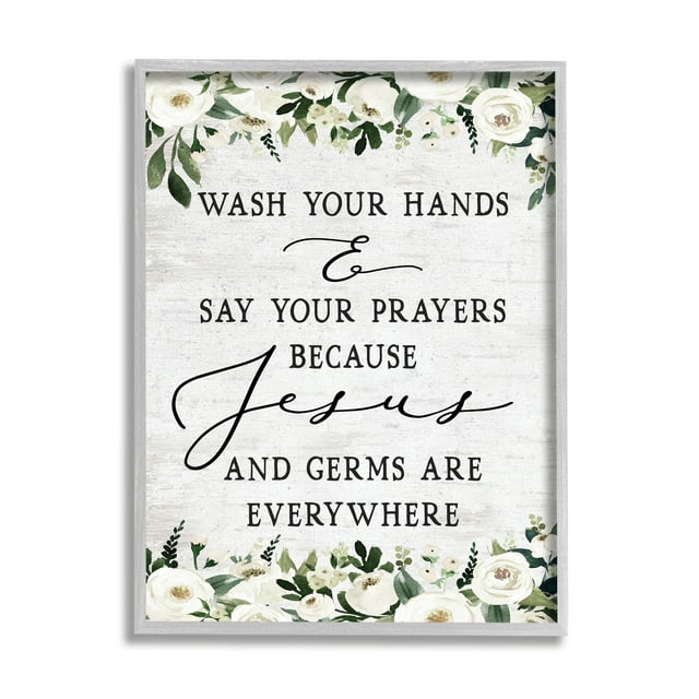 Stupell Industries Wash Hands Say Prayers Jesus Germs Everywhere Phrase, 16 x 20,Design by Lettered and Lined
