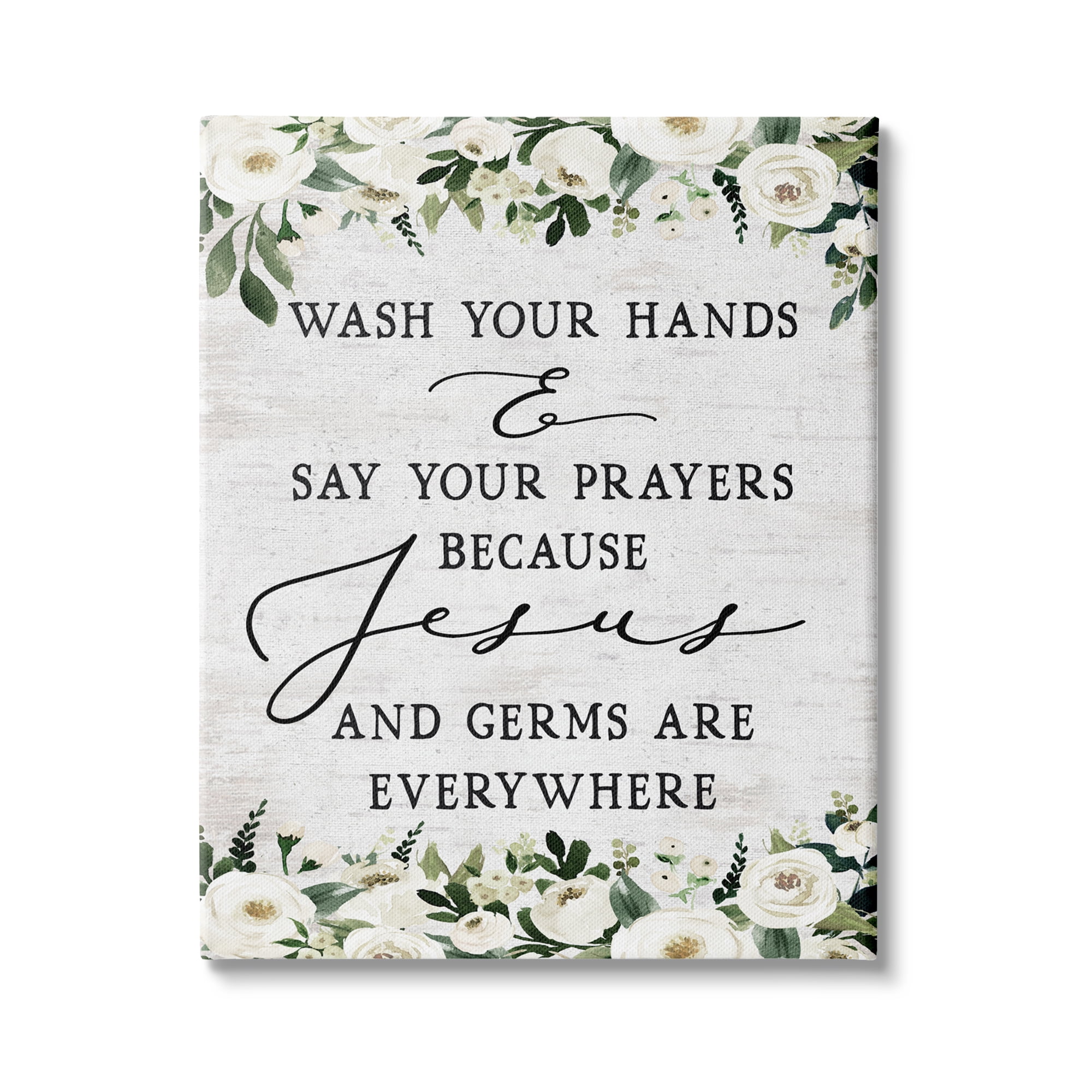 Stupell Industries Wash Hands Say Prayers Jesus Germs Everywhere Phrase, 36 x 48,Design by Lettered and Lined