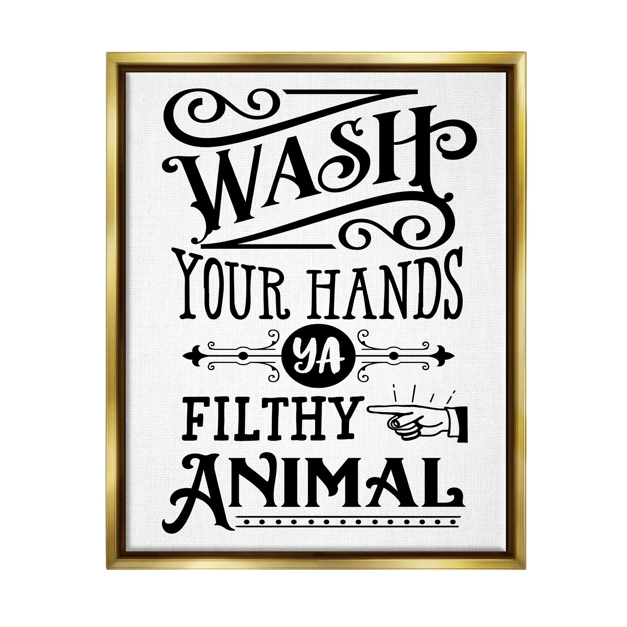Stupell Industries Wash Your Hands Vintage Symbol Serif Typography Graphic Art Metallic Gold Floating Framed Canvas Print Wall Art, Design by Lettered and Lined