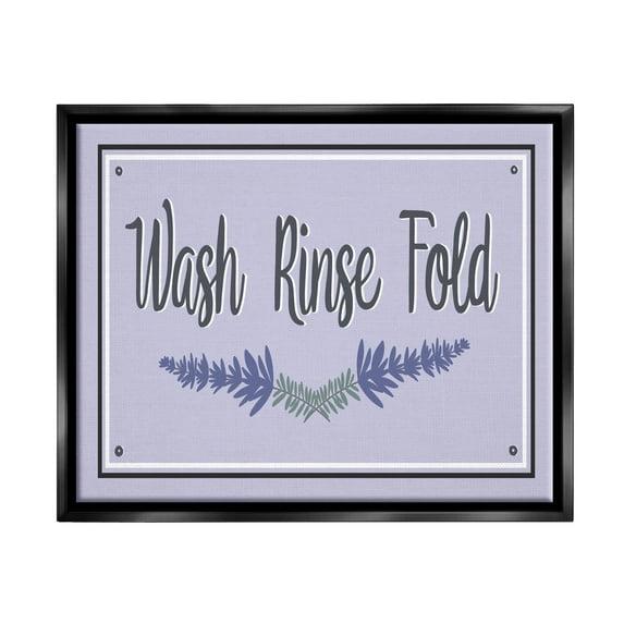 Stupell Industries Wash Rinse Fold Lavender Sprigs Typography Painting Black Floater Framed Art Print Wall Art