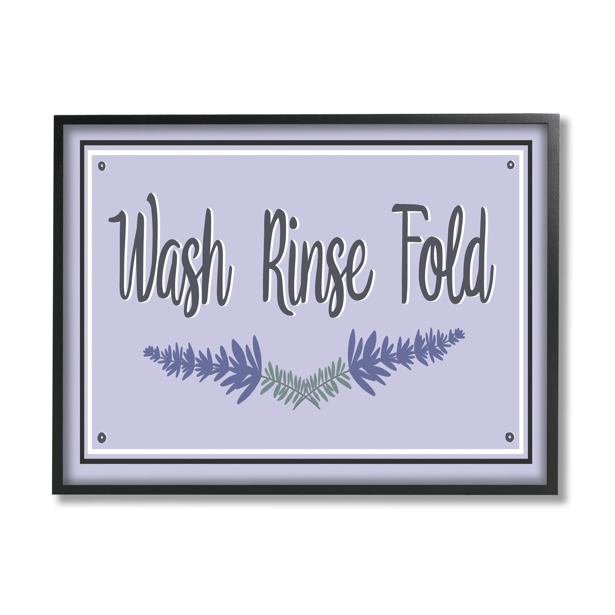 Stupell Industries Wash Rinse Fold Lavender Sprigs Typography Painting Black Framed Art Print Wall Art