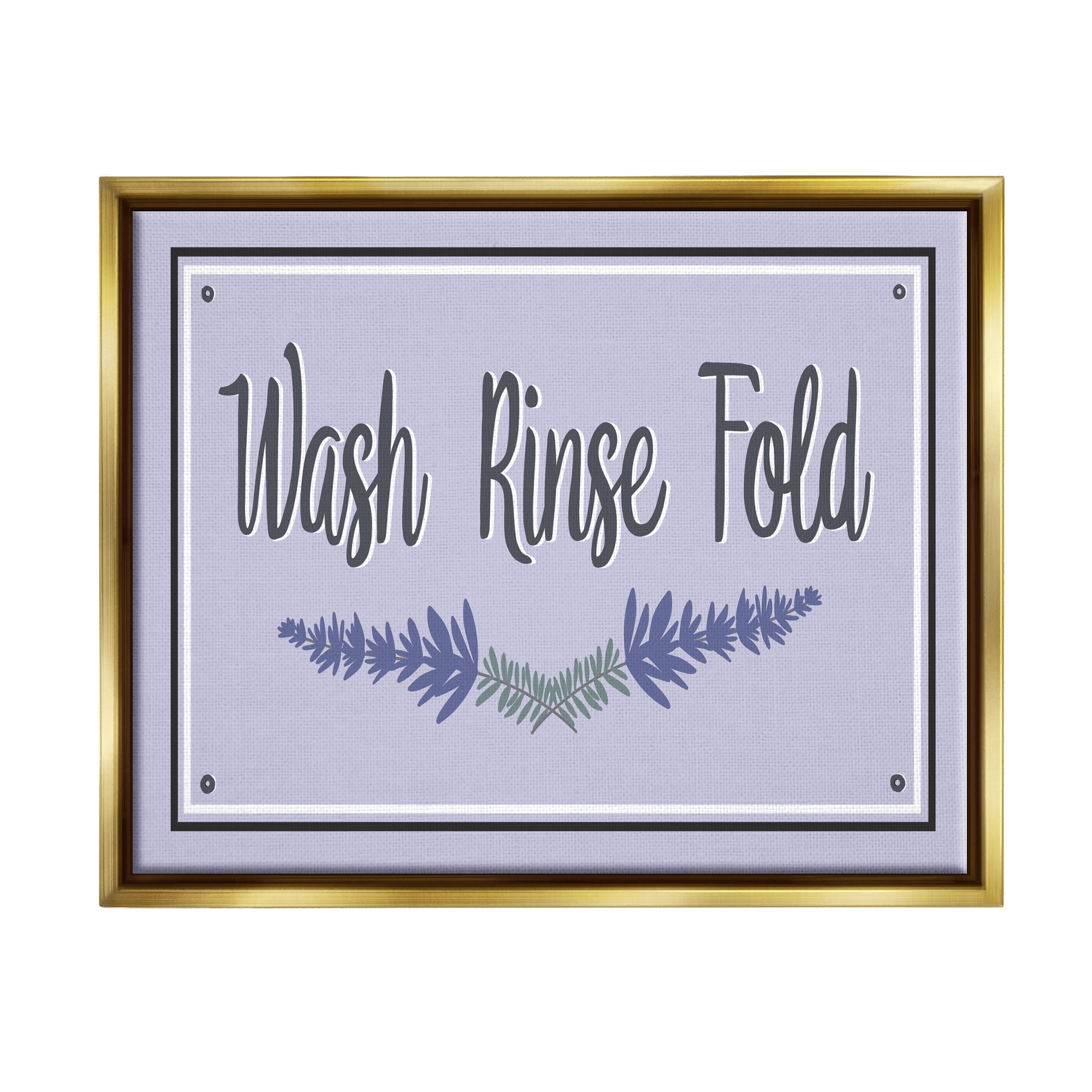 Stupell Industries Wash Rinse Fold Lavender Sprigs Typography Painting Gold Floater Framed Art Print Wall Art