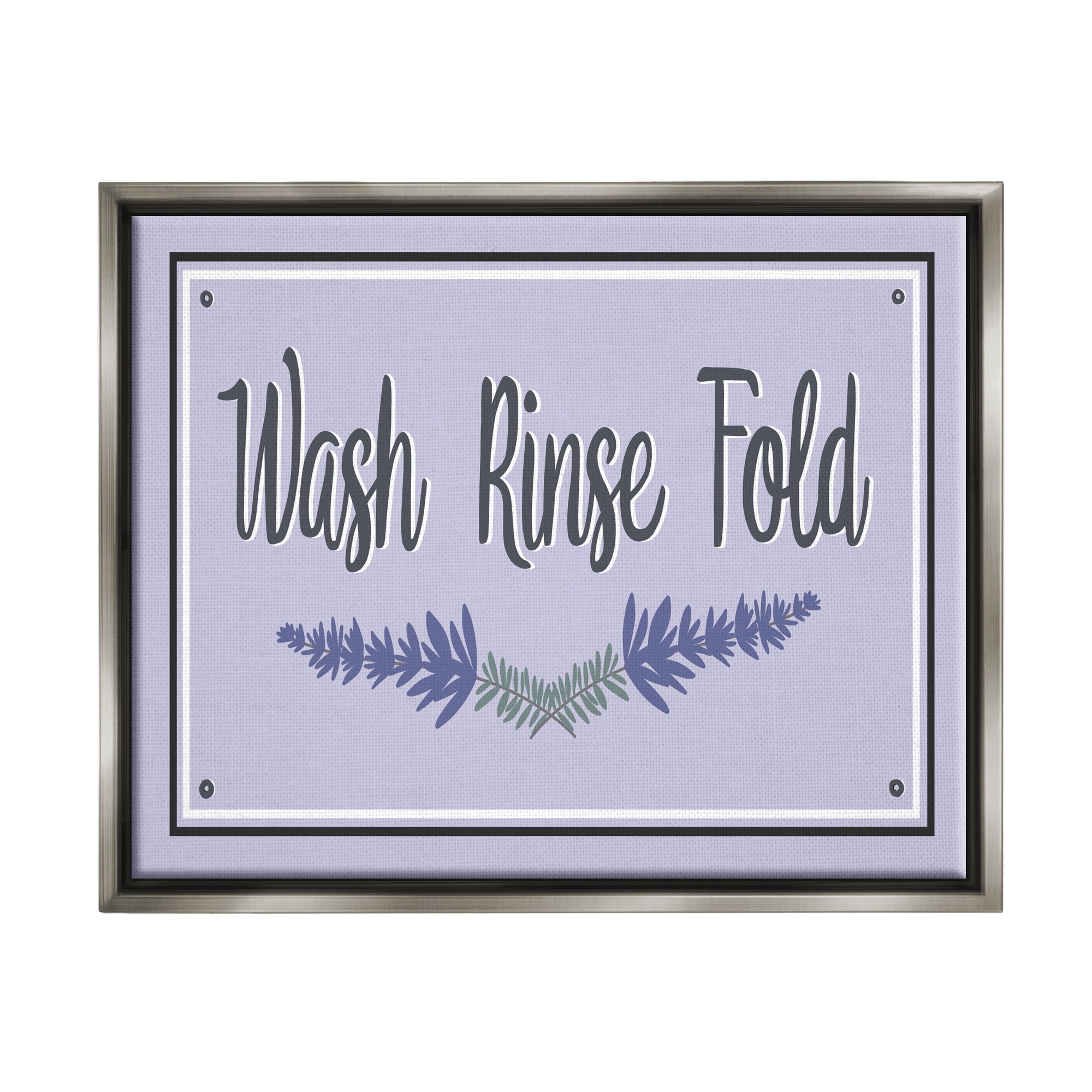 Stupell Industries Wash Rinse Fold Lavender Sprigs Typography Painting Gray Floater Framed Art Print Wall Art