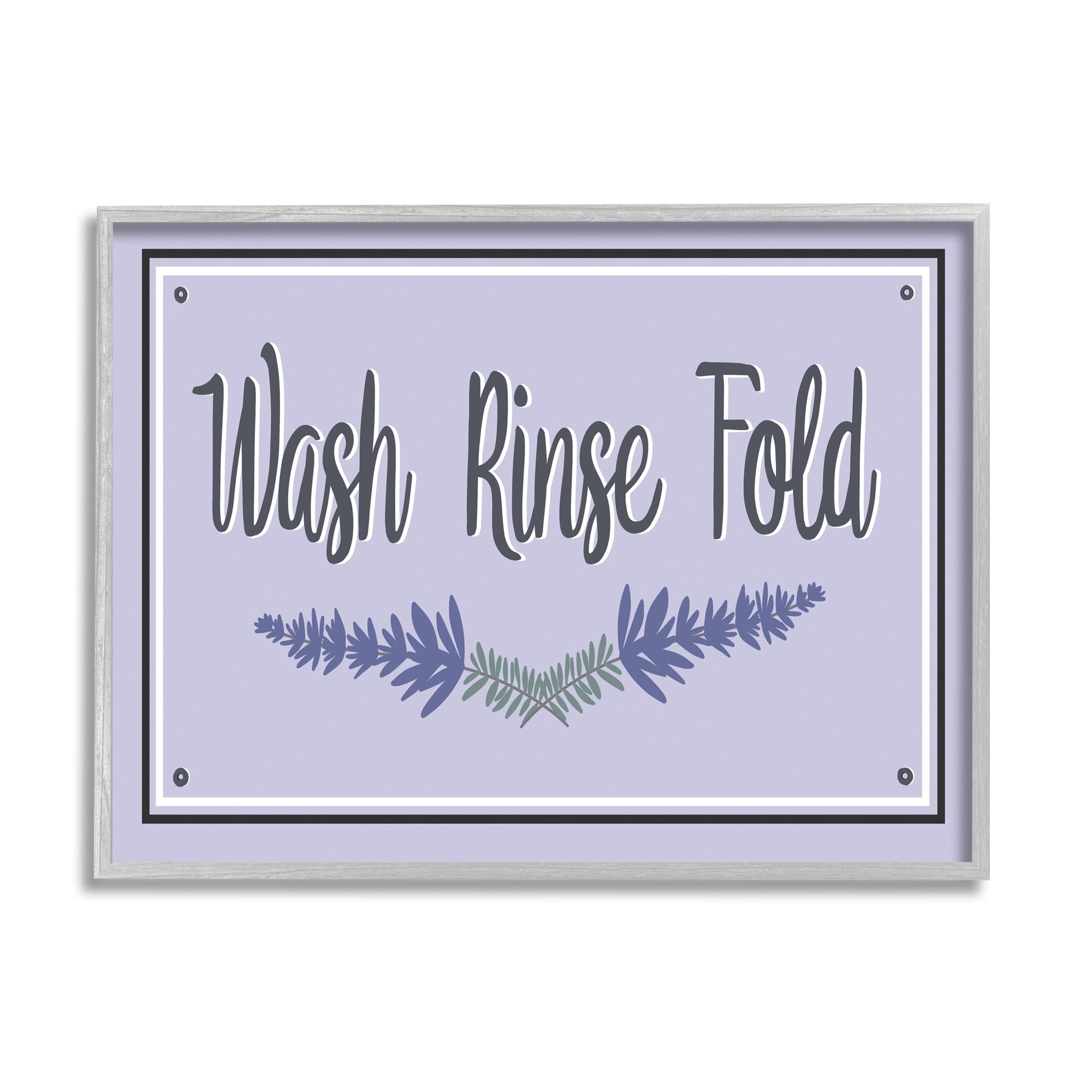 Stupell Industries Wash Rinse Fold Lavender Sprigs Typography Painting Gray Framed Art Print Wall Art