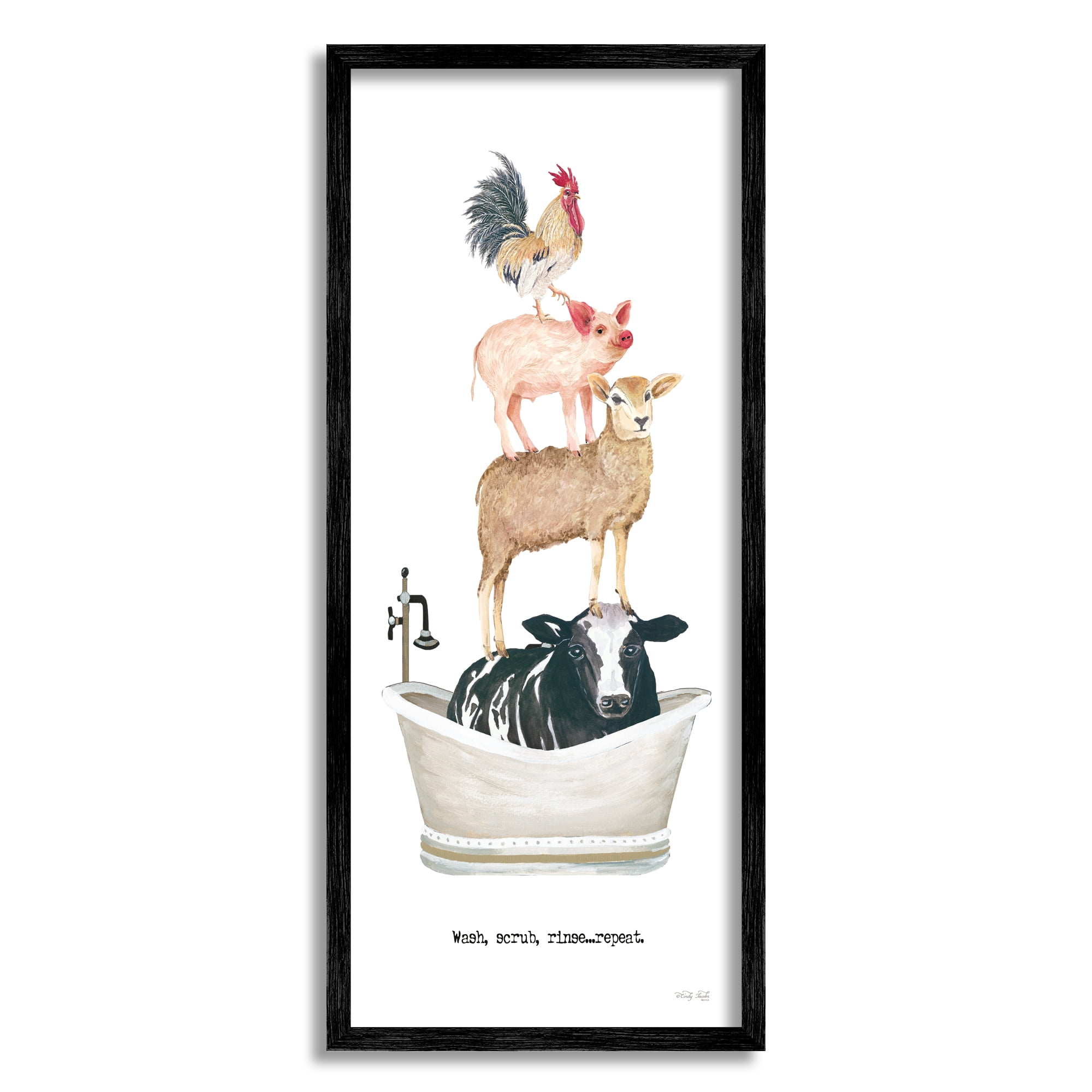 Stupell Industries Wash Scrub Rinse Animals Animals & Insects Painting Black Framed Art Print Wall Art, 13 x 30