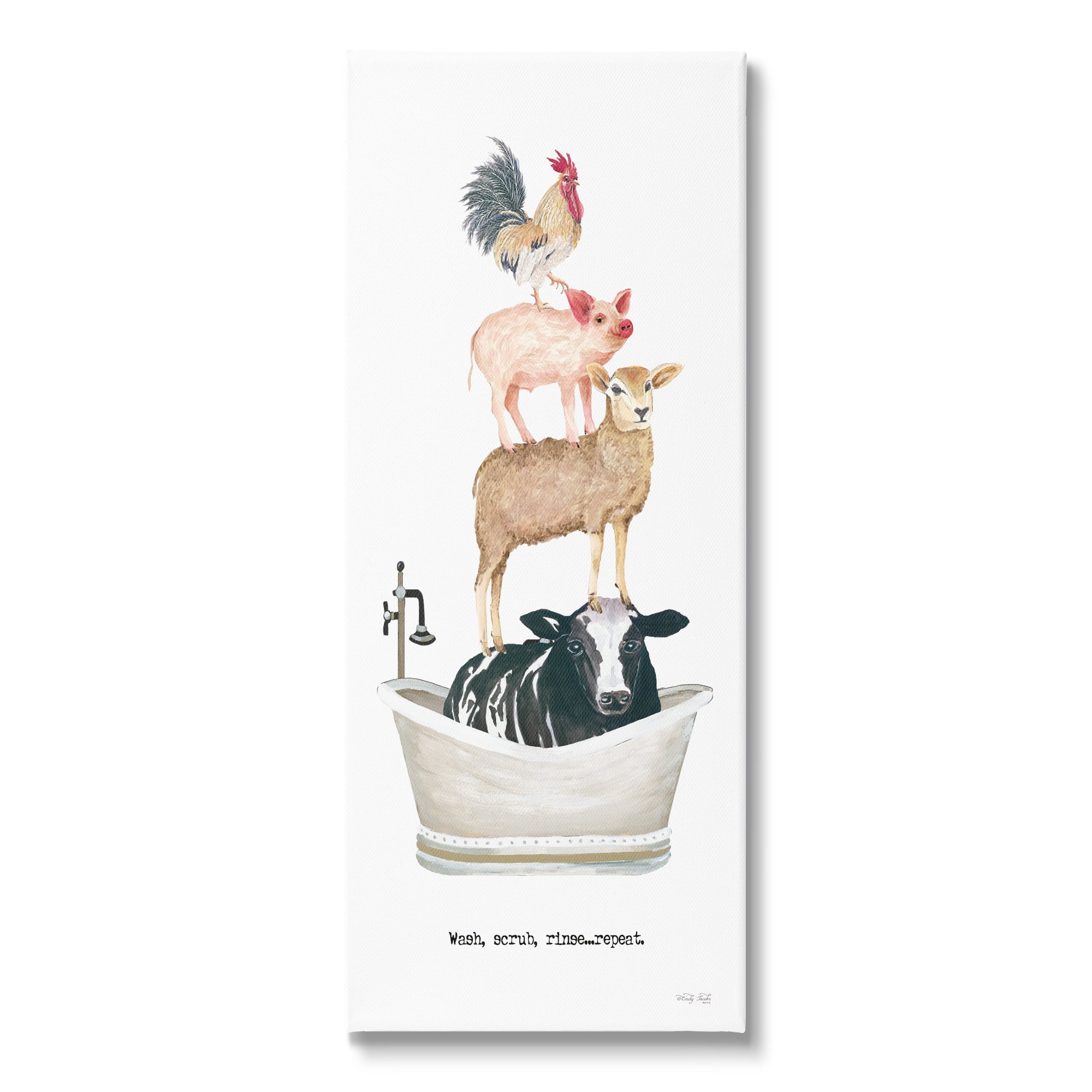 Stupell Industries Wash Scrub Rinse Animals Animals & Insects Painting Gallery Wrapped Canvas Art Print Wall Art, 13 x 30