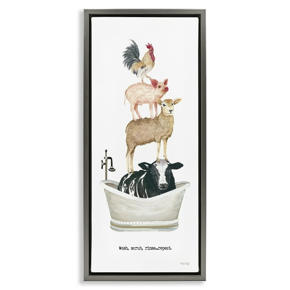 Stupell Industries Wash Scrub Rinse Animals Animals & Insects Painting Gray Floater Framed Canvas Art Print Wall Art, 15 x 31