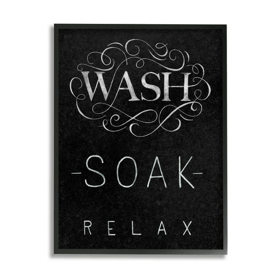 Stupell Industries Wash Soak Relax Bathroom Phrases Vintage Boutique Typography Typography Painting Black Framed Art Print Wall Art, 11 x 14