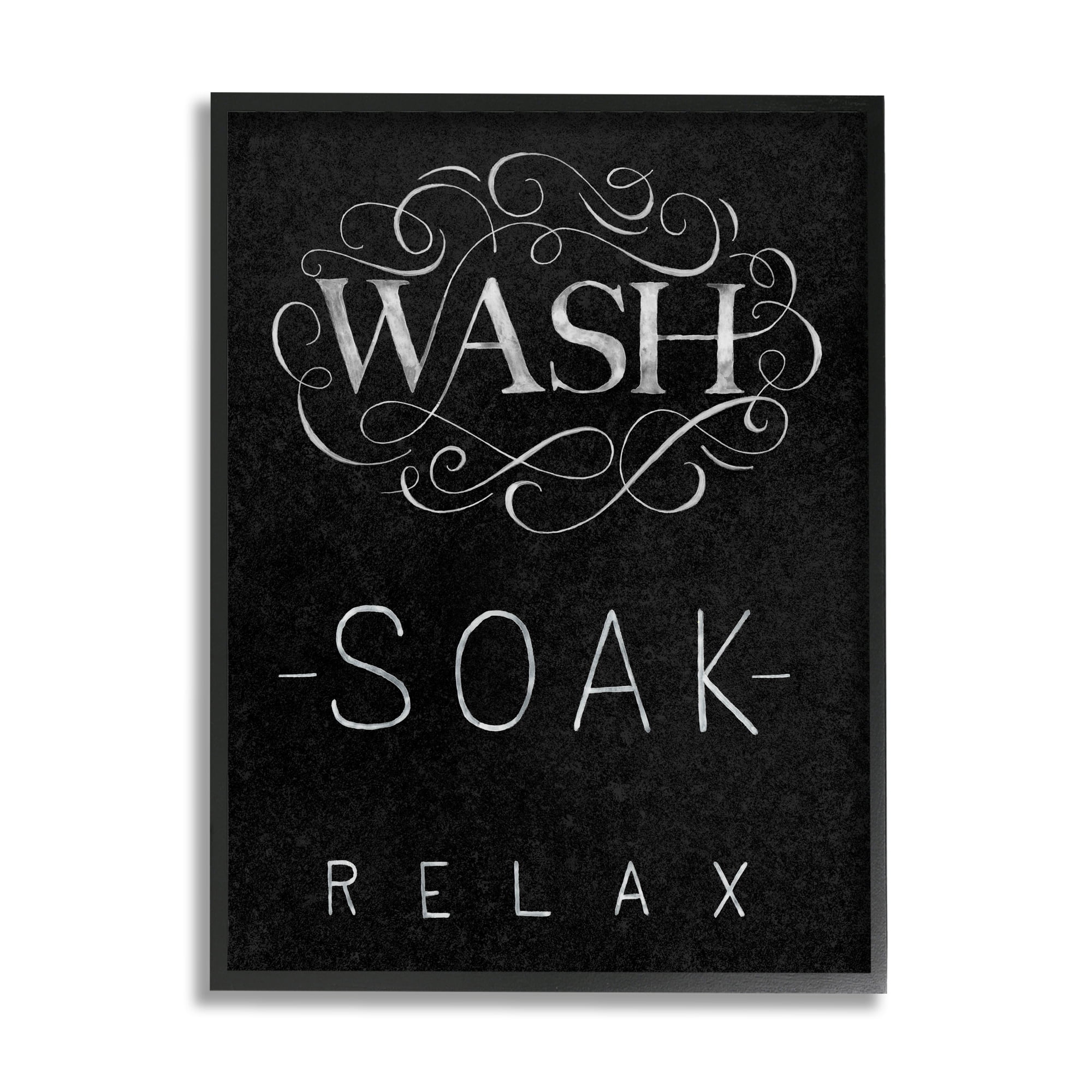 Stupell Industries Wash Soak Relax Bathroom Phrases Vintage Boutique Typography Typography Painting Black Framed Art Print Wall Art, 16 x 20