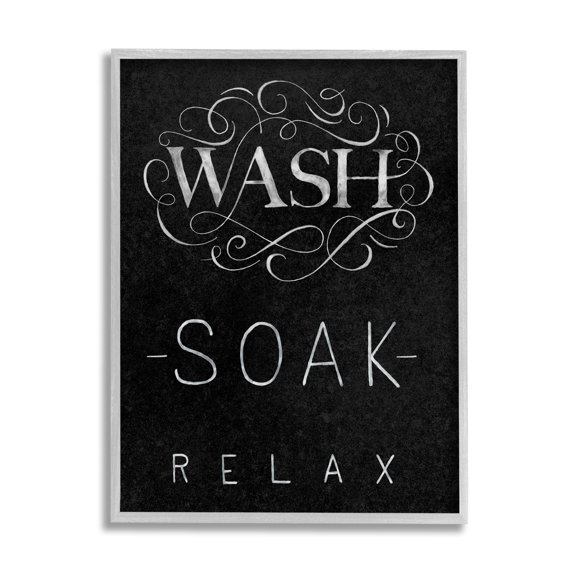 Stupell Industries Wash Soak Relax Bathroom Phrases Vintage Boutique Typography Typography Painting Gray Framed Art Print Wall Art, 11 x 14