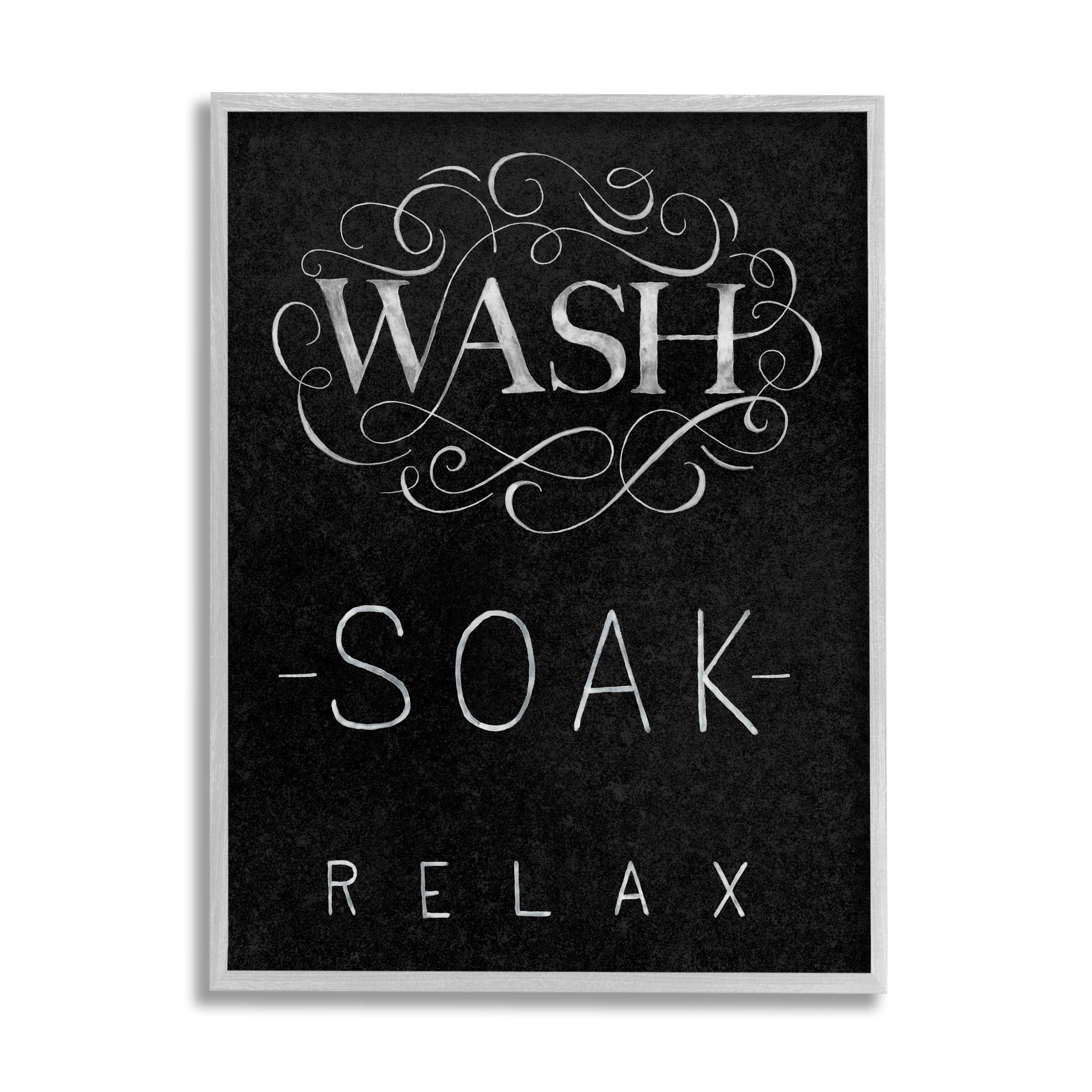 Gray Framed Black Canvas Bathroom Typography Art Print, 16 x 20