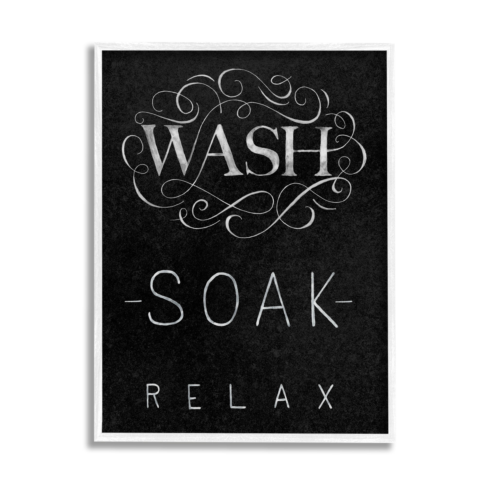 Stupell Industries Wash Soak Relax Bathroom Phrases Vintage Boutique Typography Typography Painting White Framed Art Print Wall Art, 16 x 20