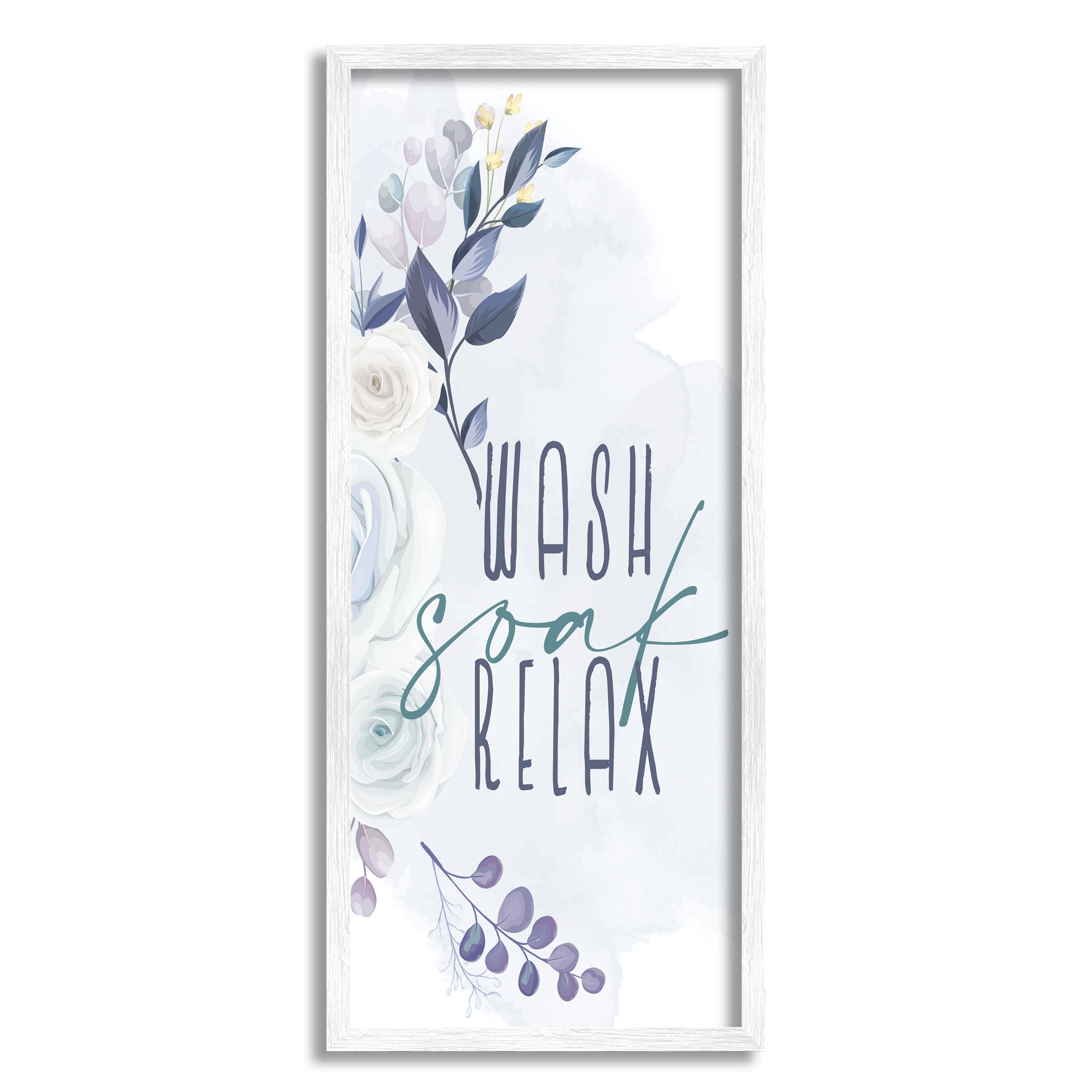 Stupell Industries Wash Soak Relax Sentiment Spring Roses Blooming, 13 x 30, Designed by Kim Allen