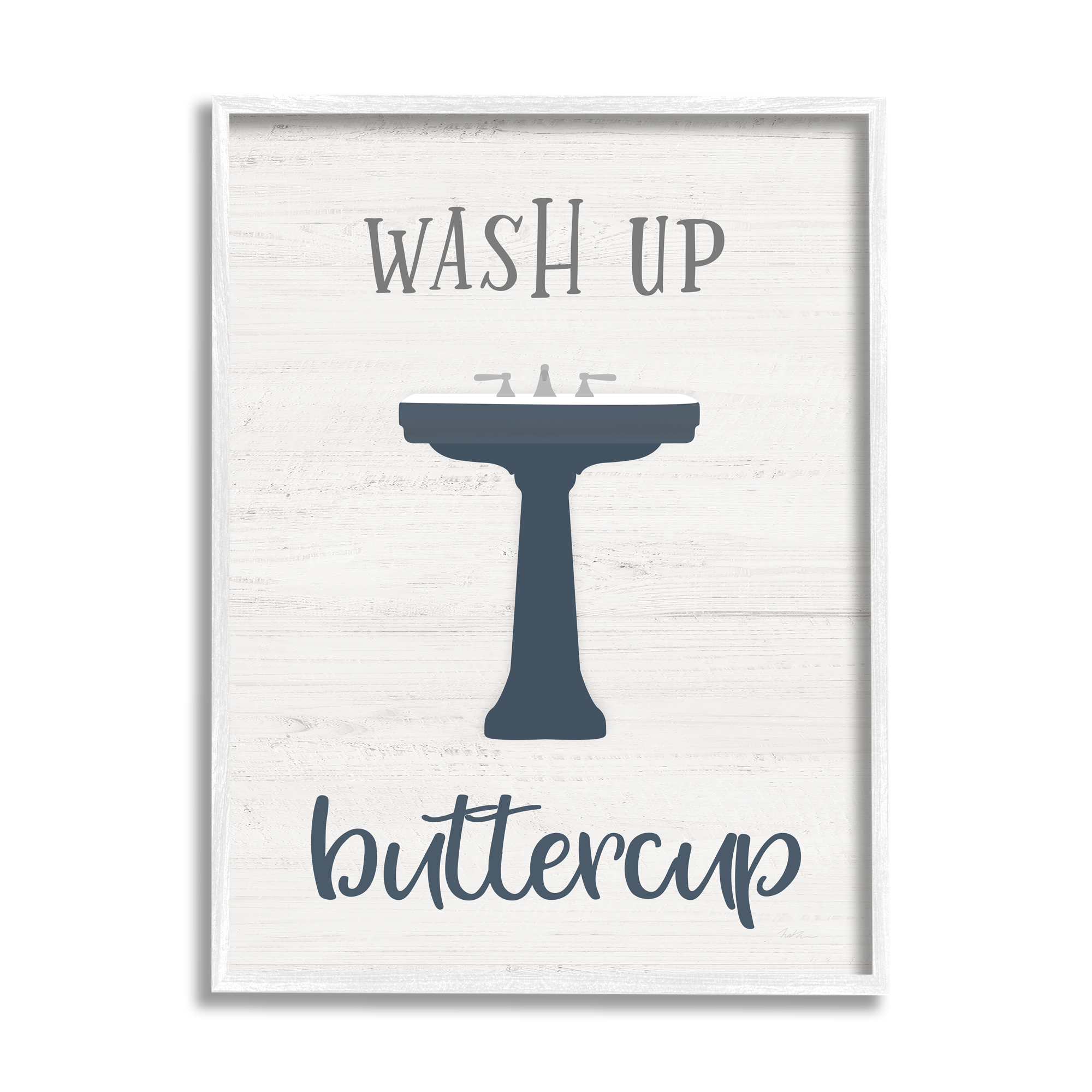 Stupell Industries Wash Up Buttercup Phrase Good Hygiene Bathroom Graphic Art White Framed Art Print Wall Art, 11x14, by Natalie Carpentieri