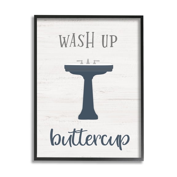 Stupell Industries Wash Up Buttercup Phrase Good Hygiene Bathroom Typography Painting Black Framed Art Print Wall Art, 11 x 14