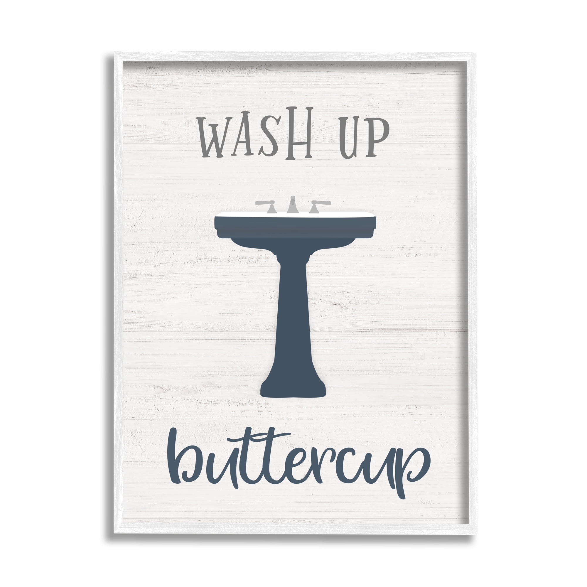 Stupell Industries Wash Up Buttercup Phrase Good Hygiene Bathroom Typography Painting White Framed Art Print Wall Art, 16 x 20