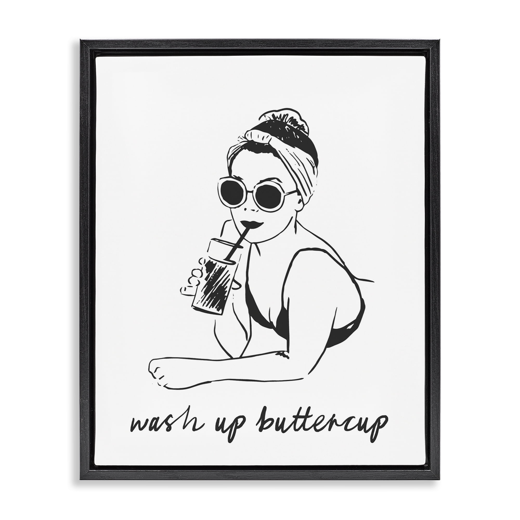 Stupell Industries Wash Up Buttercup Retro Black Framed Floater Canvas Wall Art, design by Lettered and Lined