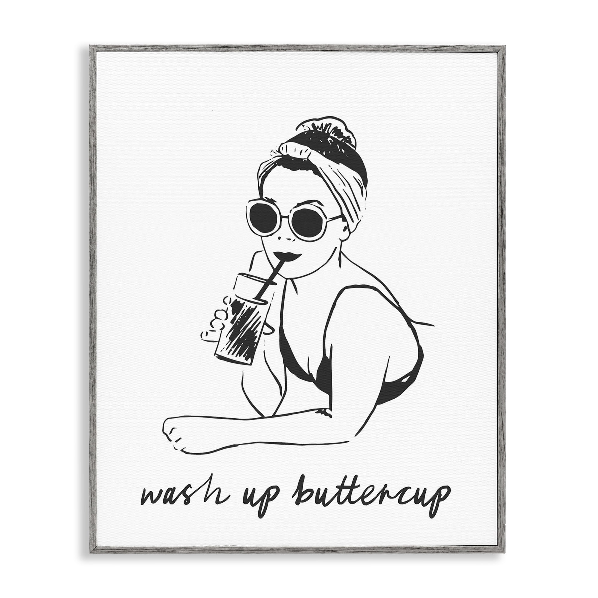 Stupell Industries Wash Up Buttercup Retro Gray Framed Giclee Art, design by Lettered and Lined