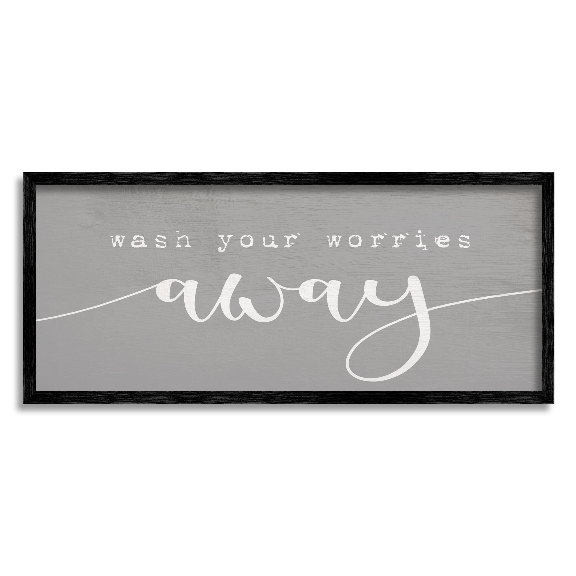 Stupell Industries Wash Your Worries Away Phrase Bathroom Relaxation Modern Painting Black Framed Art Print Wall Art, 13 x 30, Design by Daphne Polselli