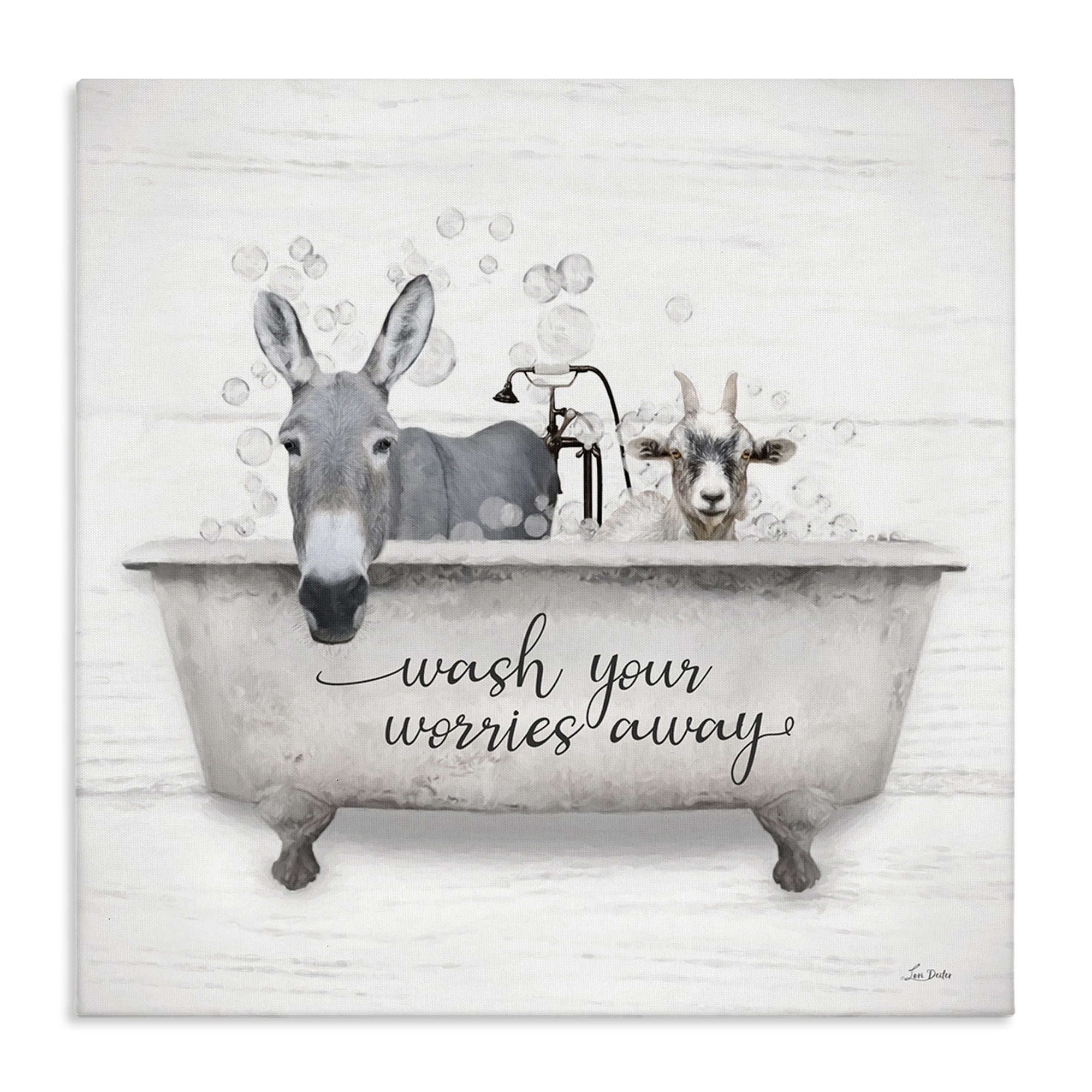 Stupell Industries Wash Worries Away Tub Typography Painting Gallery Wrapped Canvas Art Print Wall Art, 17 x 17
