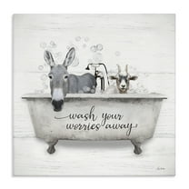 Stupell Industries Wash Worries Away Tub Typography Painting Gallery Wrapped Canvas Art Print Wall Art, 17 x 17