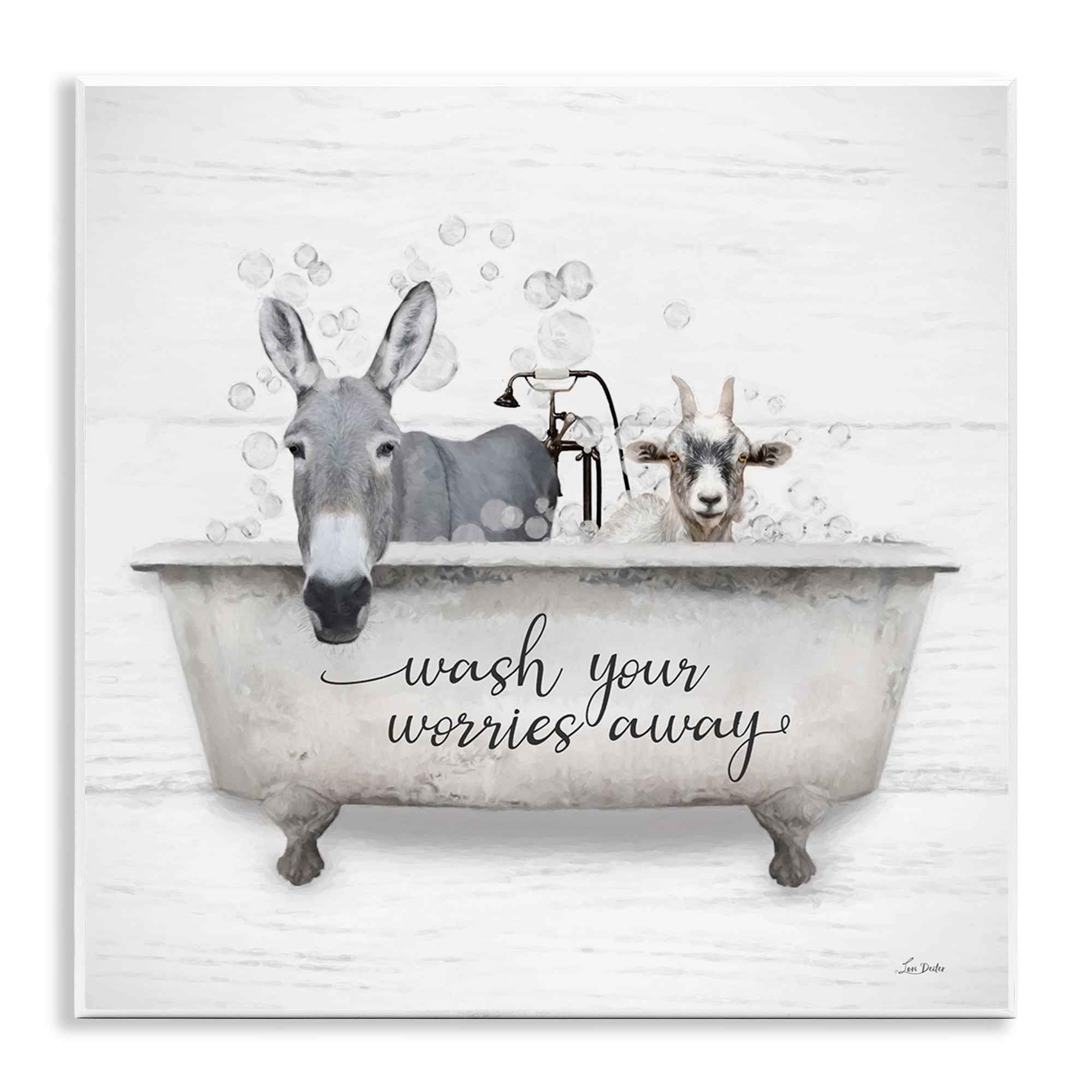 Stupell Industries Wash Worries Away Tub Typography Painting Unframed Art Print Wall Art, 12 x 12
