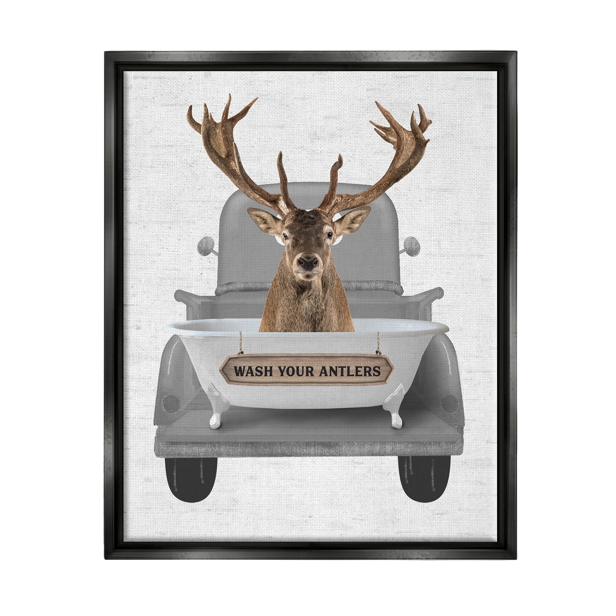 Stupell Industries Wash Your Antlers Deer Animals & Insects Painting Black Floater Framed Art Print Wall Art, 17 x 21