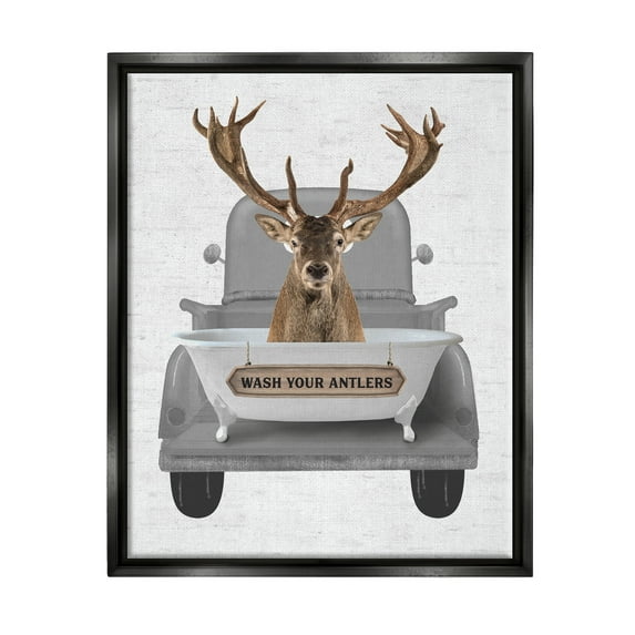Stupell Industries Wash Your Antlers Deer Animals & Insects Painting Black Floater Framed Art Print Wall Art, 25 x 31