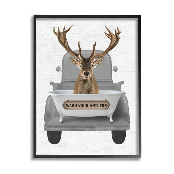 Stupell Industries Wash Your Antlers Deer Animals & Insects Painting Black Framed Art Print Wall Art, 11 x 14