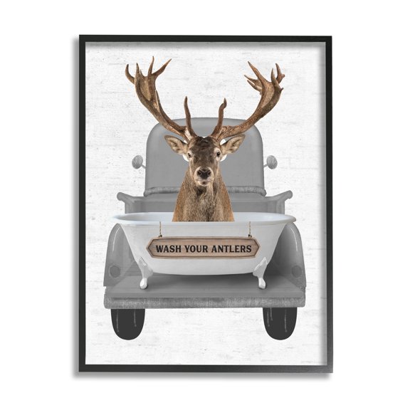 Stupell Industries Wash Your Antlers Deer Animals & Insects Painting Black Framed Art Print Wall Art, 16 x 20