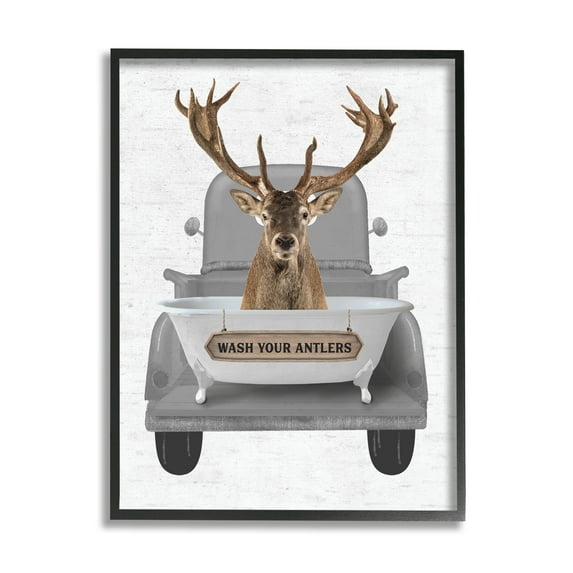 Stupell Industries Wash Your Antlers Deer Animals & Insects Painting Black Framed Art Print Wall Art, 24 x 30