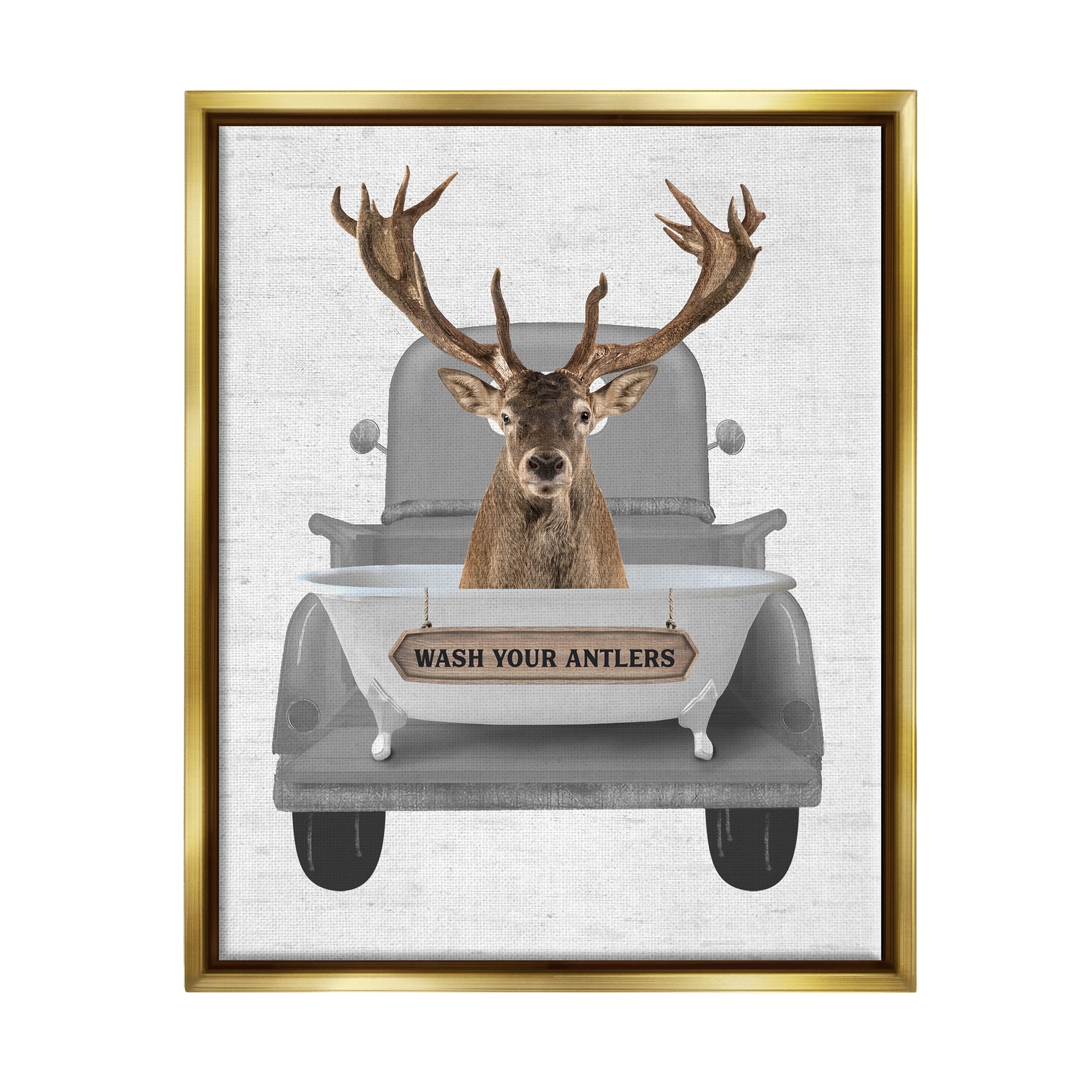 Stupell Industries Wash Your Antlers Deer Animals & Insects Painting Gold Floater Framed Art Print Wall Art, 17 x 21