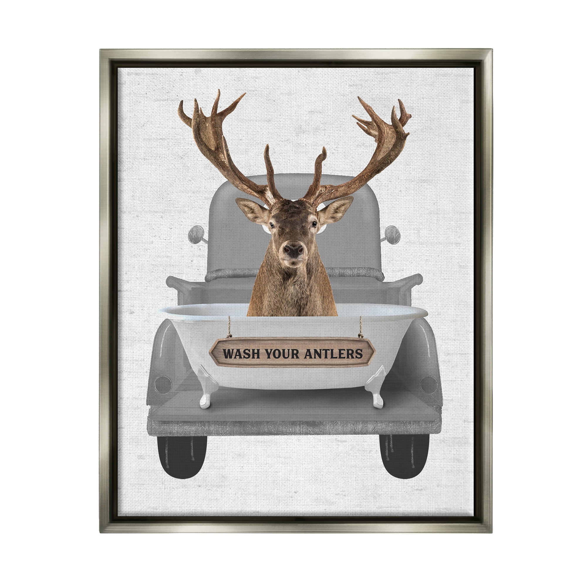 Stupell Industries Wash Your Antlers Deer Animals & Insects Painting Gray Floater Framed Art Print Wall Art, 17 x 21