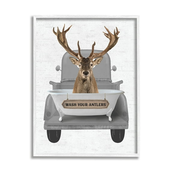 Stupell Industries Wash Your Antlers Deer Animals & Insects Painting White Framed Art Print Wall Art, 11 x 14