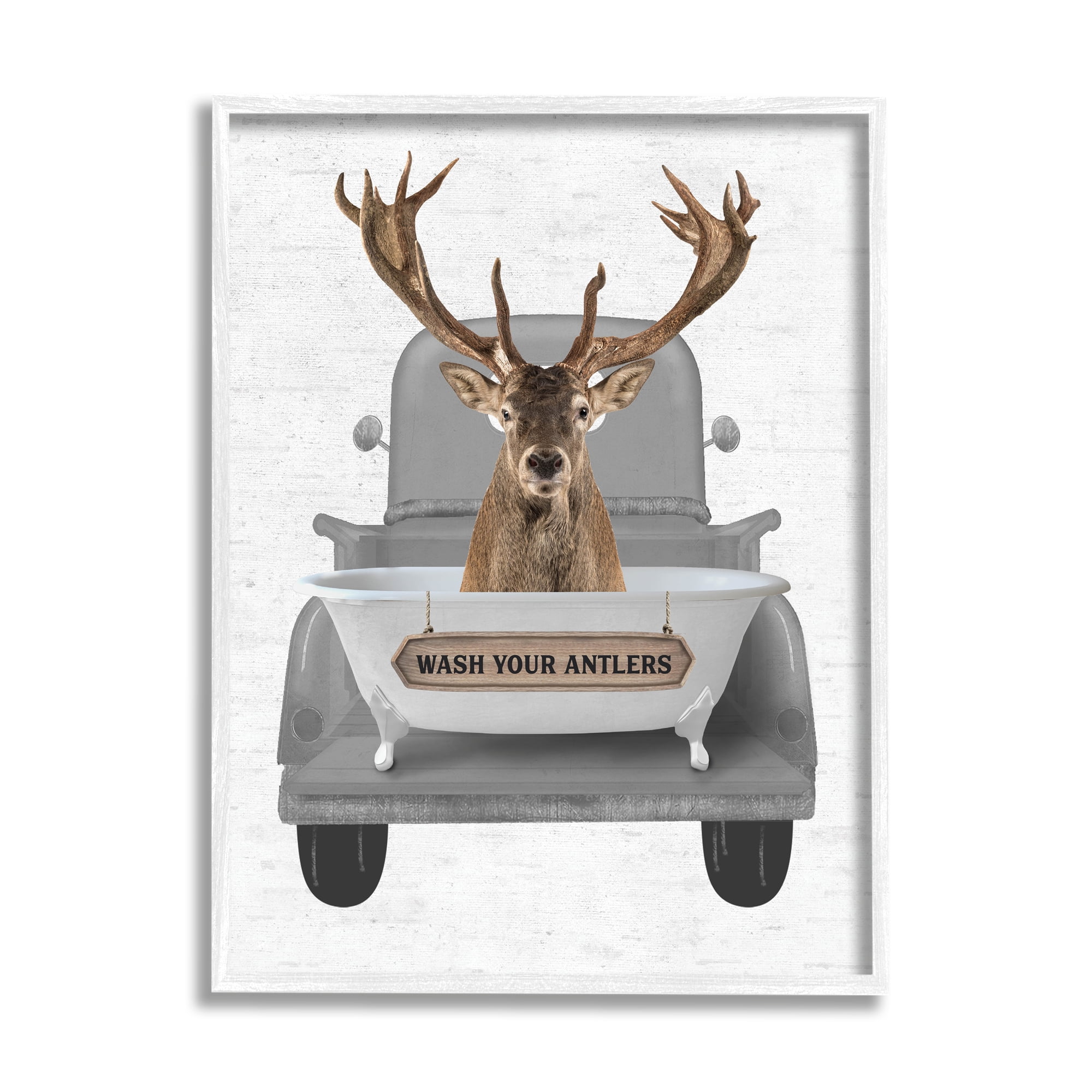 Stupell Industries Wash Your Antlers Deer Animals & Insects Painting White Framed Art Print Wall Art, 16 x 20