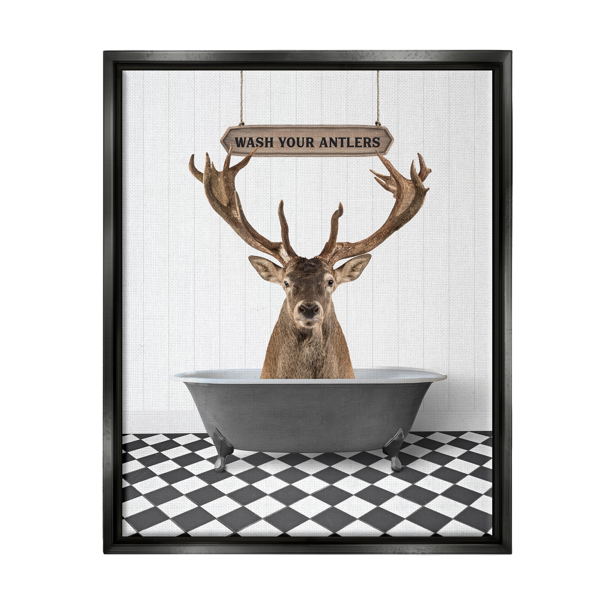 Stupell Industries Wash Your Antlers Elk Animals & Insects Painting Black Floater Framed Art Print Wall Art, 17 x 21