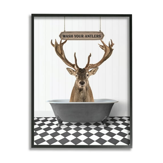 Stupell Industries Wash Your Antlers Elk Animals & Insects Painting Black Framed Art Print Wall Art, 16 x 20