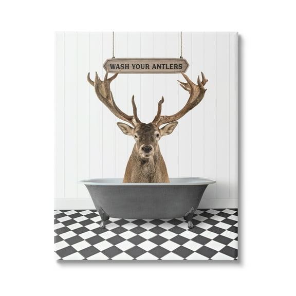 Stupell Industries Wash Your Antlers Elk Animals & Insects Painting Gallery Wrapped Canvas Print Wall Art, 16 x 20