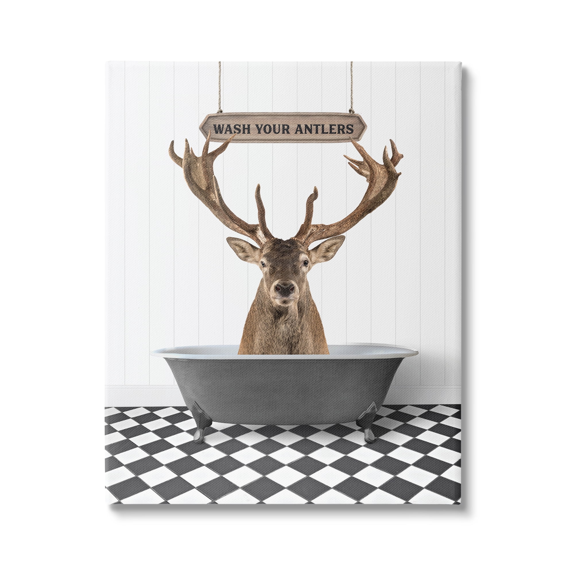 Stupell Industries Wash Your Antlers Elk Animals & Insects Painting Gallery Wrapped Canvas Print Wall Art, 30 x 40