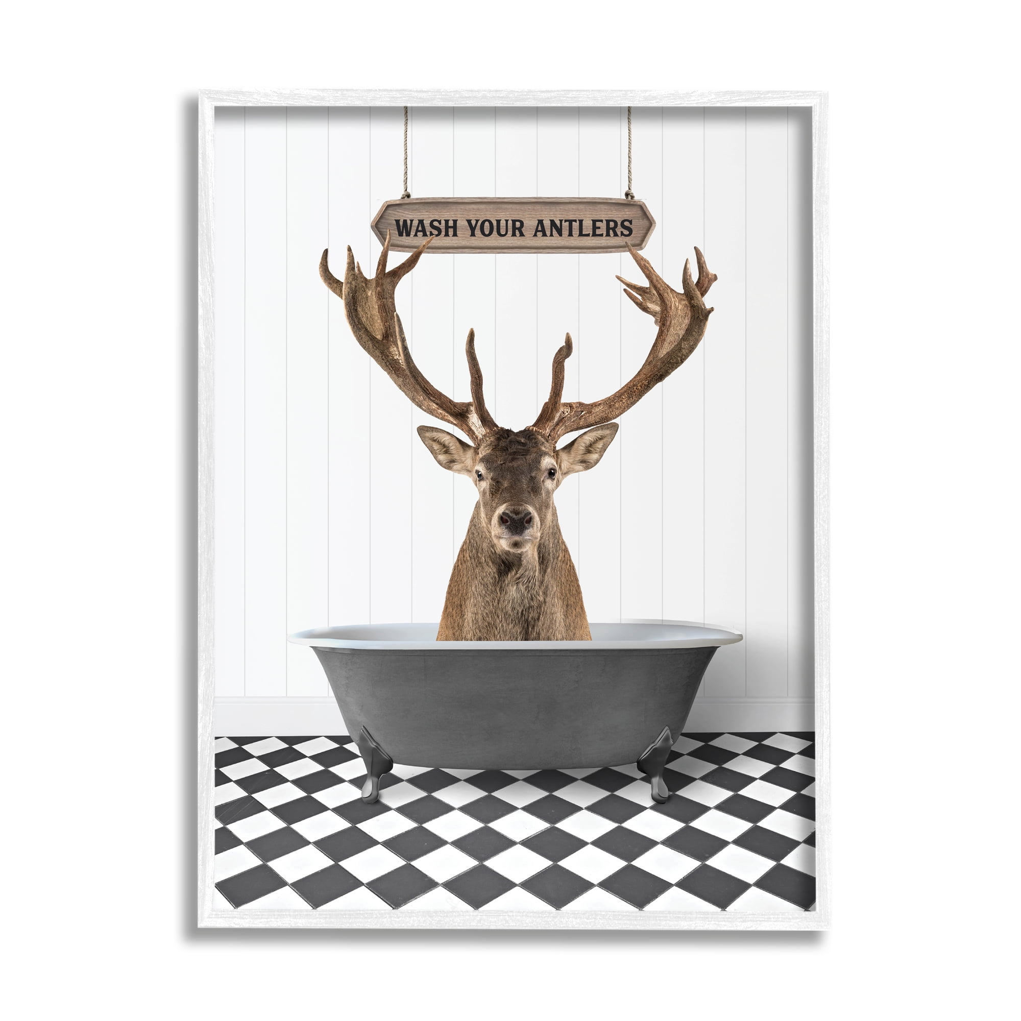 Stupell Industries Wash Your Antlers Elk Animals & Insects Painting White Framed Art Print Wall Art, 16 x 20