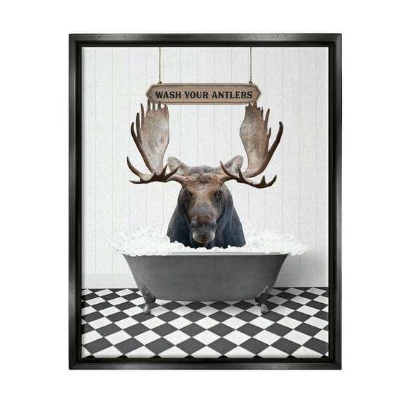 Stupell Industries Wash Your Antlers Moose Animals & Insects Painting Black Floater Framed Art Print Wall Art, 17 x 21