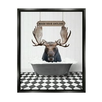 Stupell Industries Wash Your Antlers Moose Animals & Insects Painting Black Floater Framed Art Print Wall Art, 17 x 21