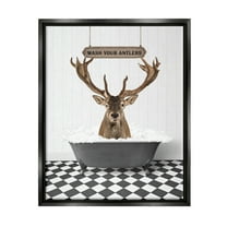 Stupell Industries Wash Your Antlers Phrase Animals & Insects Painting Black Floater Framed Art Print Wall Art, 17 x 21