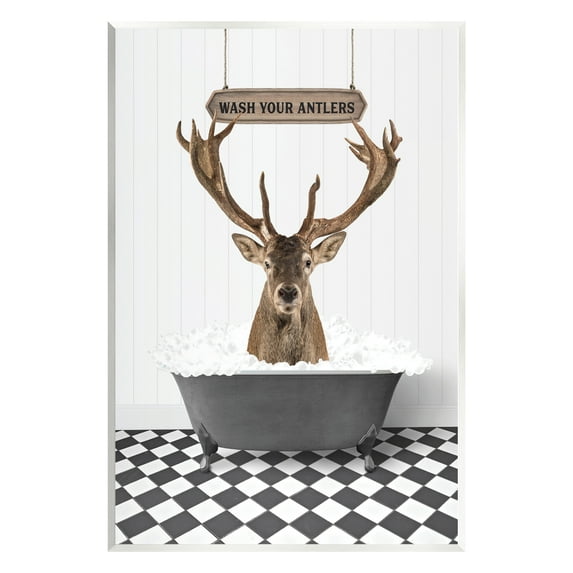 Stupell Industries Wash Your Antlers Phrase Animals & Insects Painting Unframed Art Print Wall Art, 13 x 19