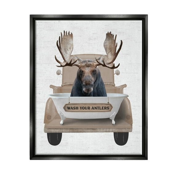 Stupell Industries Wash Your Antlers Truck Animals & Insects Painting Black Floater Framed Art Print Wall Art, 25 x 31