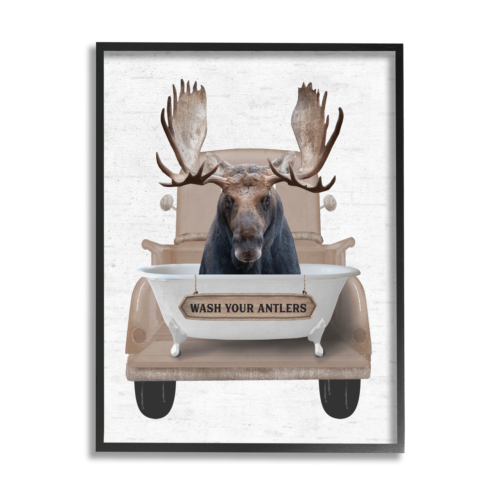 Stupell Industries Wash Your Antlers Truck Animals & Insects Painting Black Framed Art Print Wall Art, 11 x 14