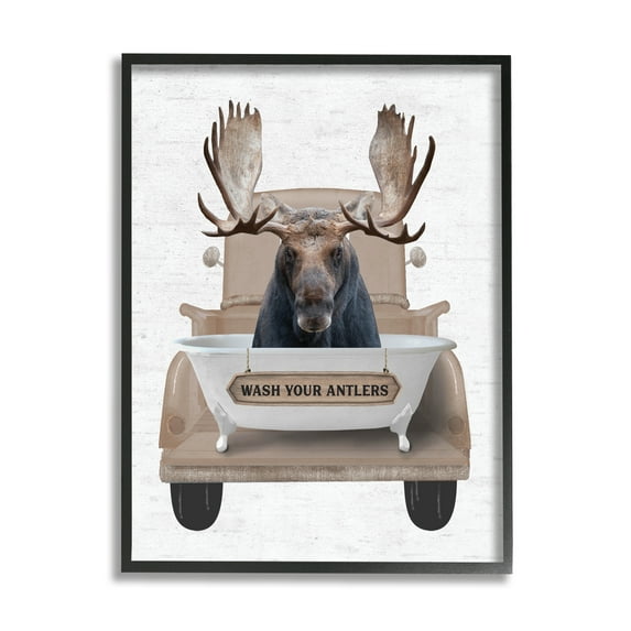 Stupell Industries Wash Your Antlers Truck Animals & Insects Painting Black Framed Art Print Wall Art, 16 x 20