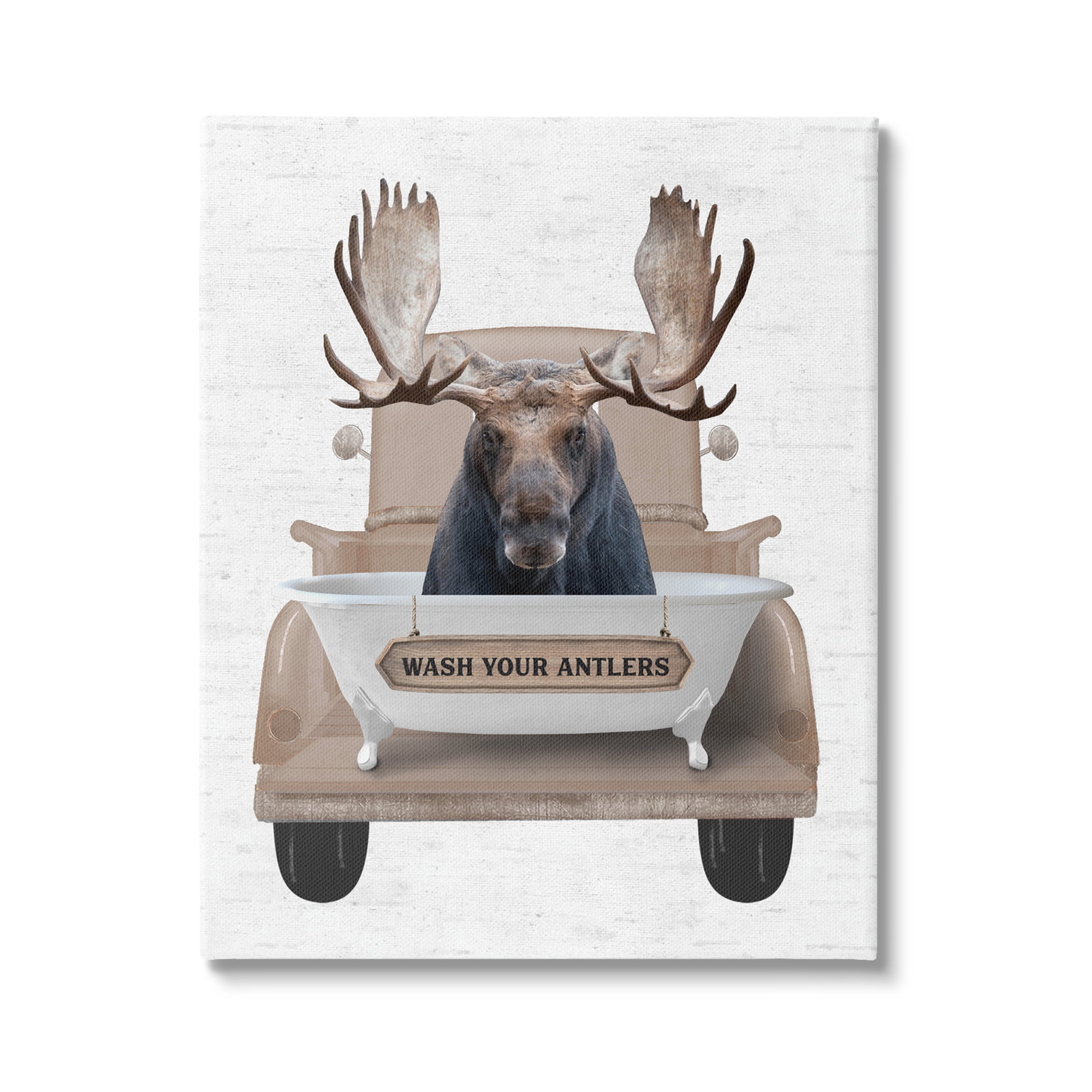 Stupell Industries Wash Your Antlers Truck Animals & Insects Painting Gallery Wrapped Canvas Print Wall Art, 24 x 30